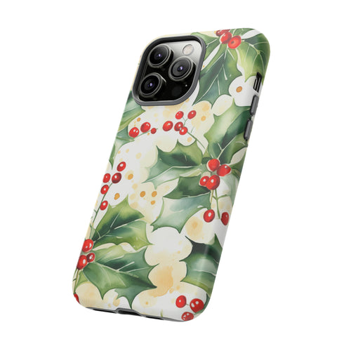 Christmas Holly on a Golden Background - Impact Resistant Phone Case